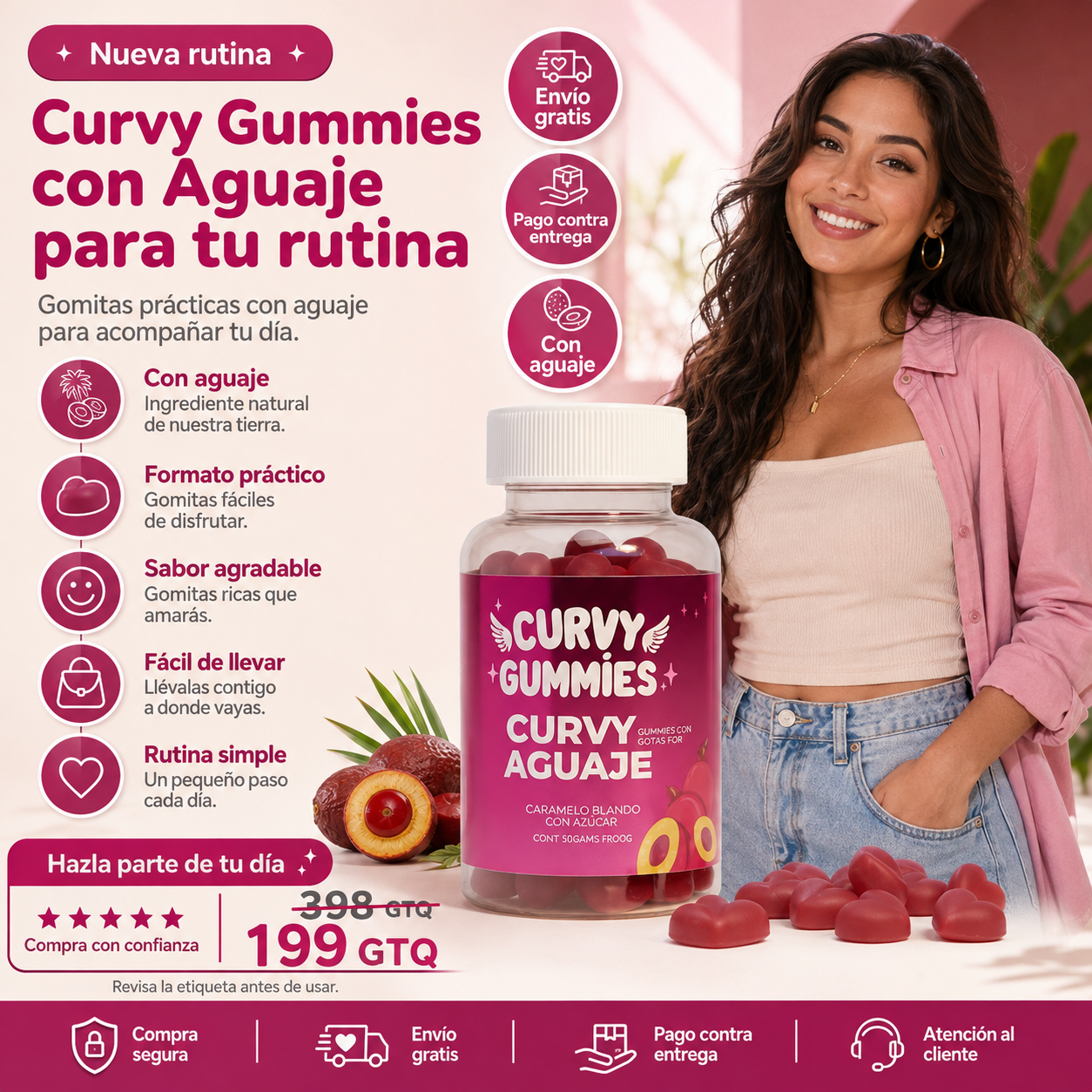 Haz tu rutina más simple: Curvy Gummies con Aguaje para acompañarte donde vayas