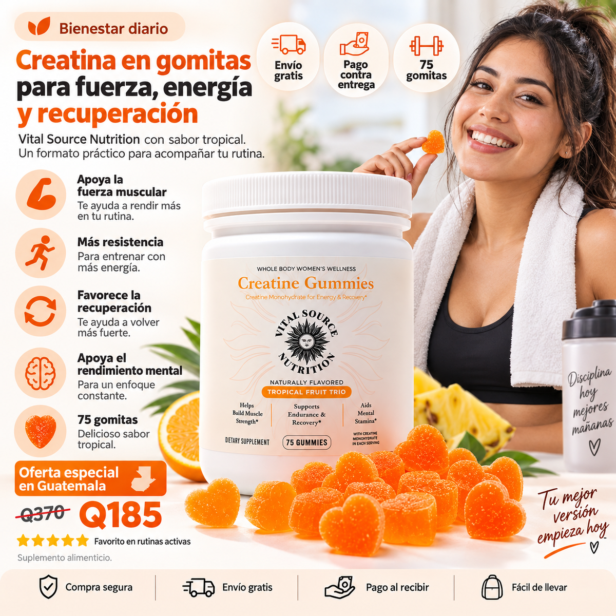 Creatina en Gomitas para apoyar fuerza, rendimiento y crecimiento muscular