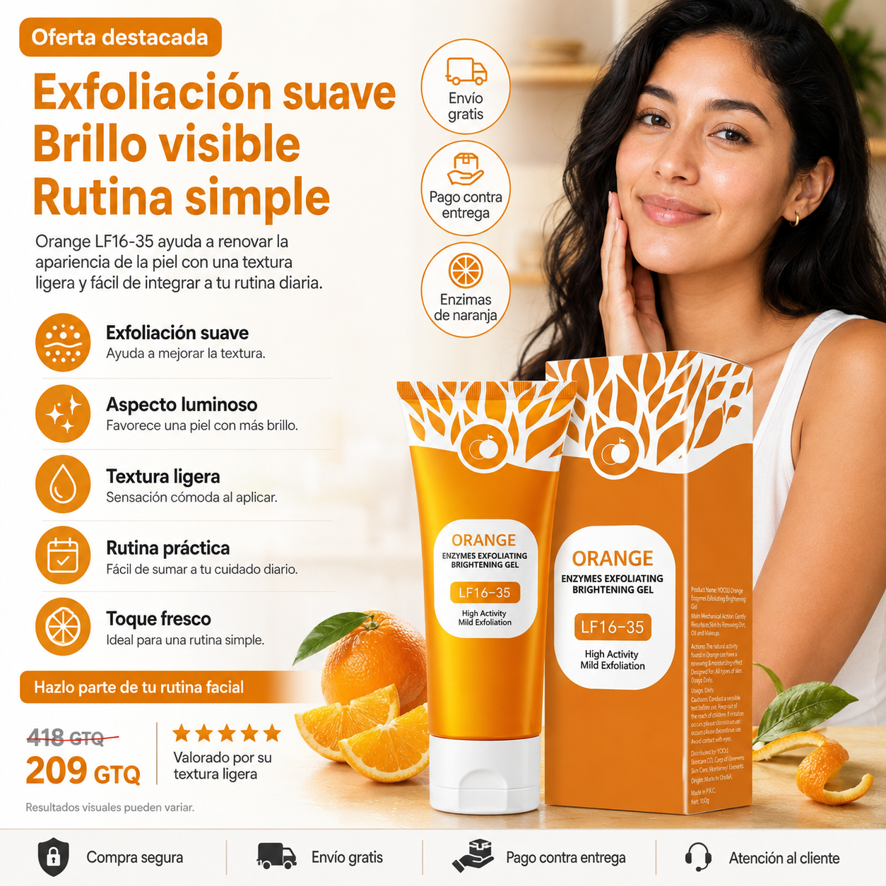 Renueva la apariencia de la piel opaca con Orange LF16-35: exfoliación suave, textura ligera y sensación fresca