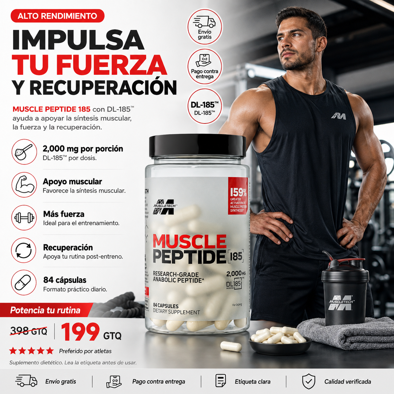 Recupera mejor tu ritmo de entrenamiento con Muscle Peptide 185, DL-185™ y apoyo muscular diario