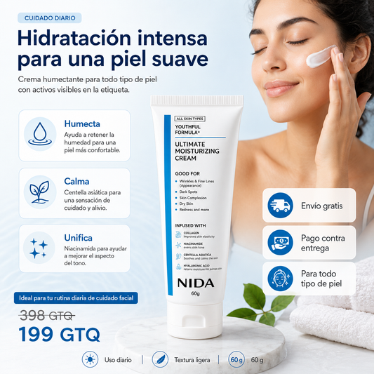 NIDA Ultimate Moisturizing Cream 60 g – Crema Facial Hidratante para Todo Tipo de Piel