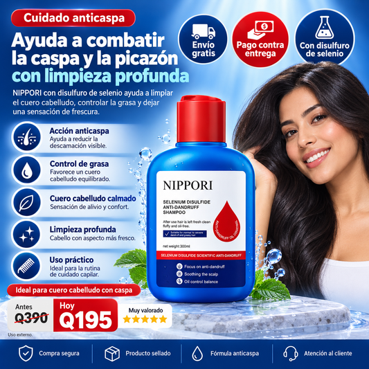Shampoo Anticaspa NIPPORI con Disulfuro de Selenio 300 ml – Guatemala